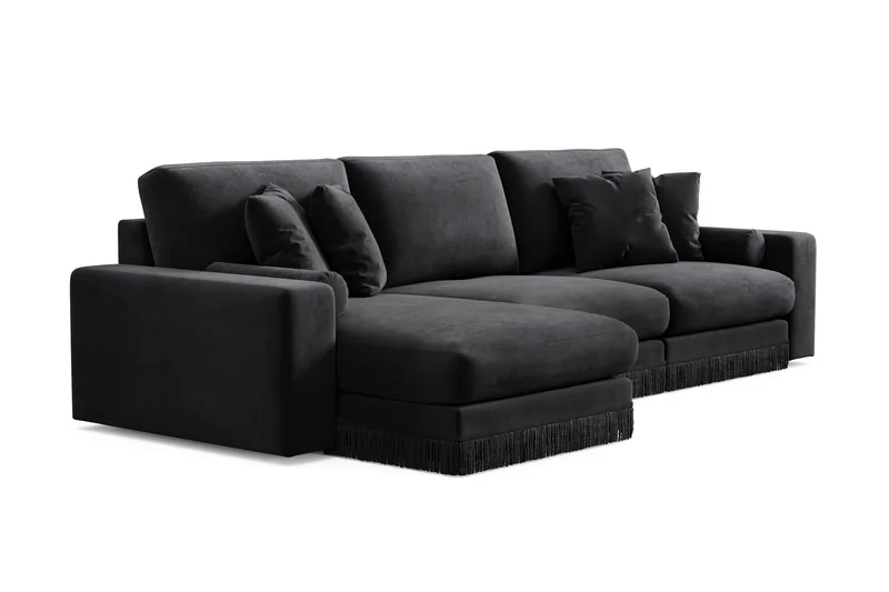 Arken Lyx vendbar, dyp 5-seters L-formet sjeselongsofa i fløyel - Svart - Møbler - Sofaer - Sofa med sjeselong