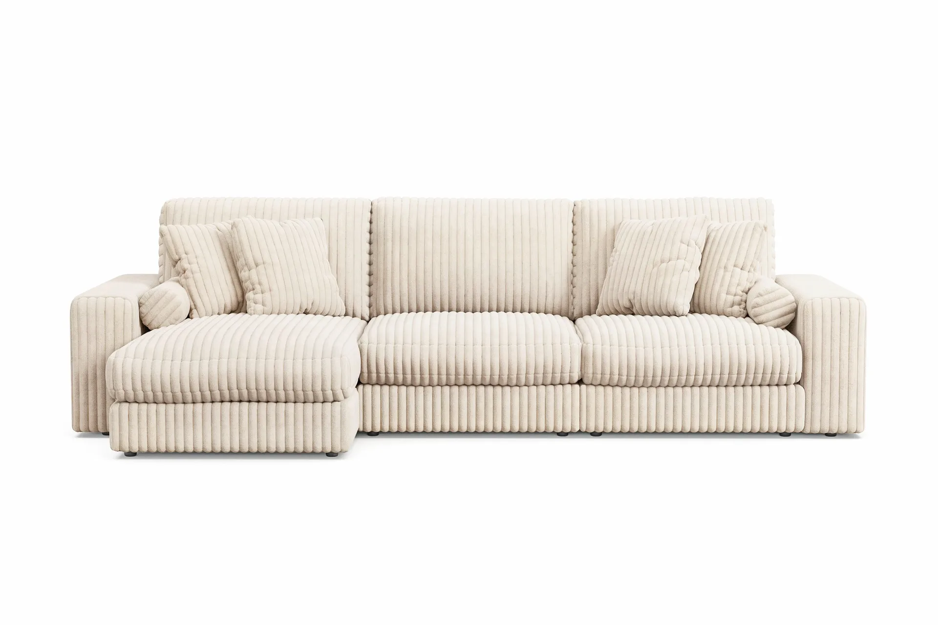 Arken Lyx vendbar, dyp 5-seters L-formet sjeselongsofa i kordfløyel - Beige