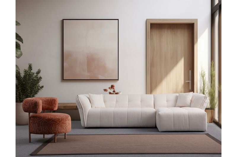 Azzo 4-seters Sofa med Divan - Hvit - Møbler - Sofaer - Sofa med sjeselong