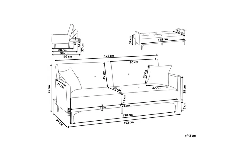 Bäddsoffa Beliani Lucan Beige, svart Green||Black - Møbler - Sofaer - 2 seter sofa