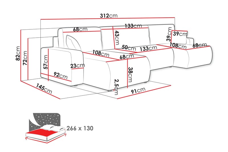 Barile Sofa Dobbeldivan 4-seter - Blå - Møbler - Sofaer - U-sofa