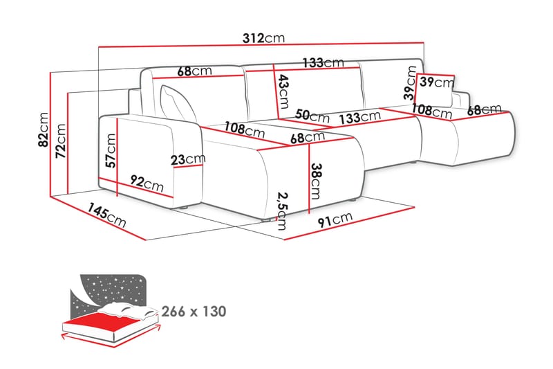 Barile Sofa Dobbeldivan 4-seter - Lys grå - Møbler - Sofaer - U-sofa