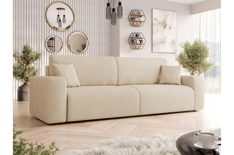 Barile Sovesofa 3-seter i Plysj - Beige - Møbler - Sofaer - Sovesofaer