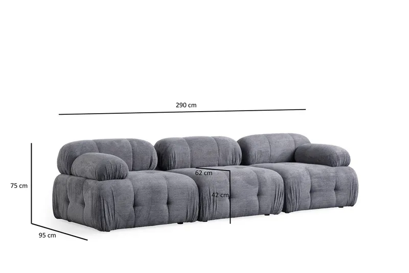 Belgin Sofa 3-seter - Grå - Møbler - Sofaer - Modulsofaer - Komplett modulsofa