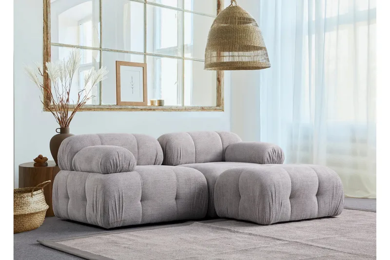 Belgin Sofa med Sjeselong 2-seter - Lys grå - Møbler - Sofaer - Modulsofaer - Komplett modulsofa