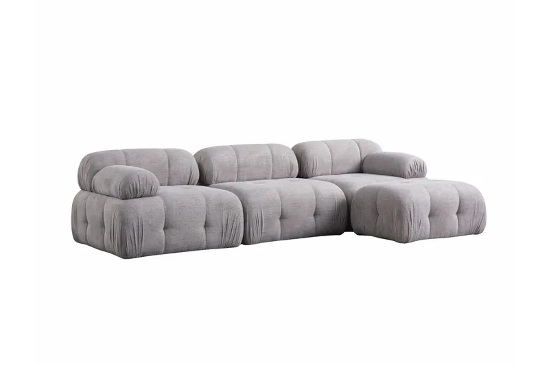 Belgin Sofa med Sjeselong 3-seter - Lys grå - Møbler - Sofaer - Modulsofaer - Komplett modulsofa