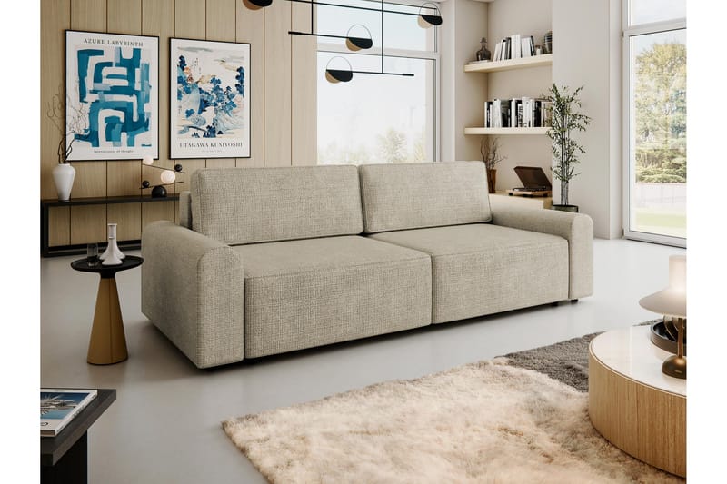 Bella Sovesofa 3-seter i Plysj - Beige - Møbler - Sofaer - Sovesofaer