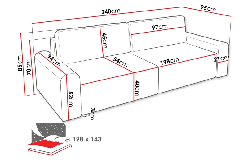 Bella Sovesofa 3-seter i Plysj - Grå - Møbler - Sofaer - Sovesofaer