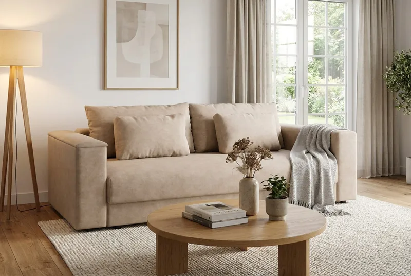 Bergen Ekstra dyp 3-seters sovesofa med overmadrass i memoryskum og vaskbart trekk - Beige - Møbler - Sofaer - Sovesofaer - 3 seters sovesofa