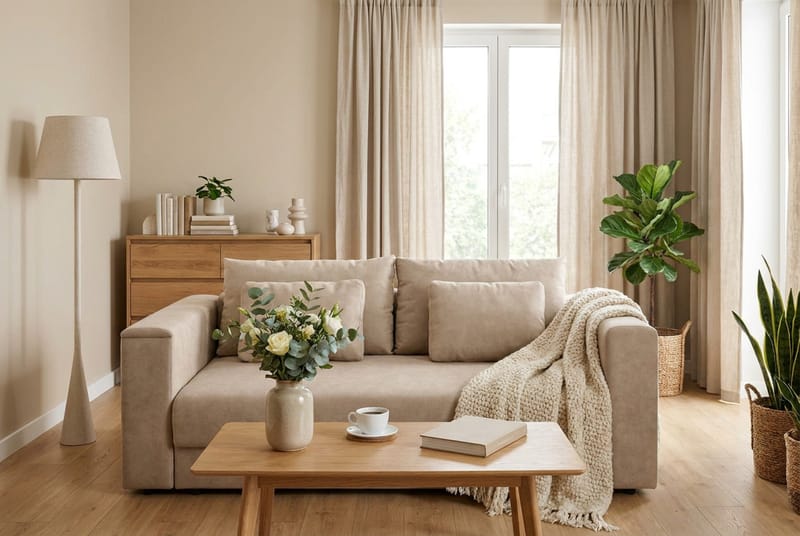 Bergen Ekstra dyp 3-seters sovesofa med overmadrass i polyeterskum og vaskbart trekk - Brunt stoff - Møbler - Sofaer - Sovesofaer - 3 seters sovesofa