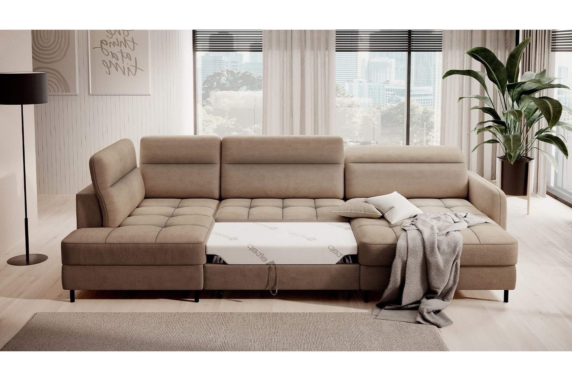 Berrto Sofa med Divan og Sjeselong 5-seters - Beige - Møbler - Sofaer - U-sofa