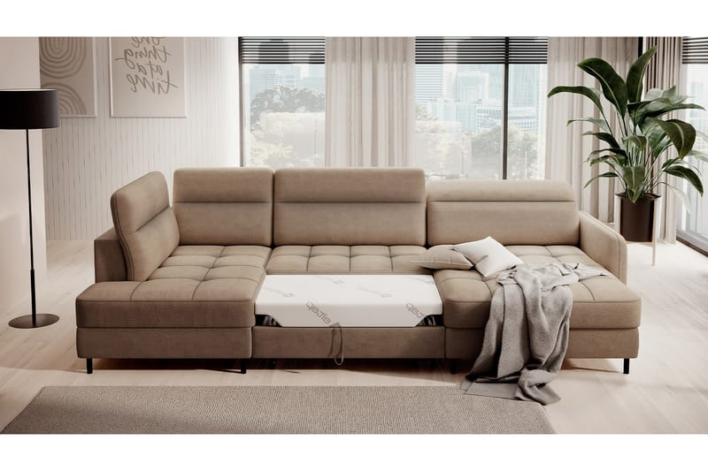 Berrto Sofa med Divan og Sjeselong 5-seters - Beige - Møbler - Sofaer - U-sofa