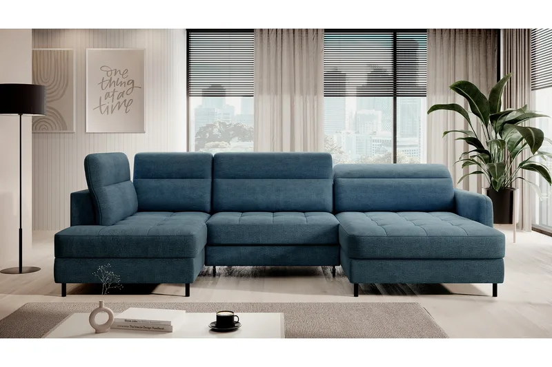 Berrto Sofa med Divan og Sjeselong 5-seters - Blå - Møbler - Sofaer - U-sofa