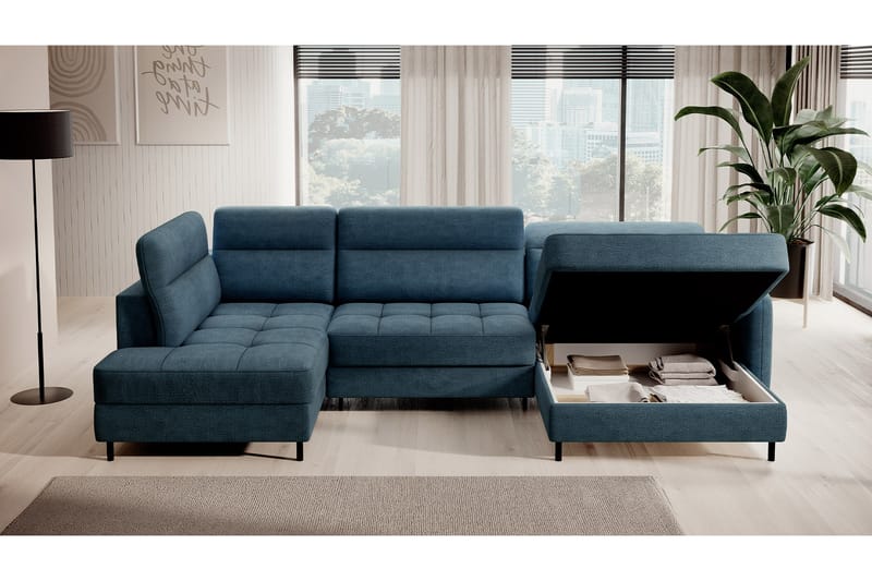Berrto Sofa med Divan og Sjeselong 5-seters - Blå - Møbler - Sofaer - U-sofa