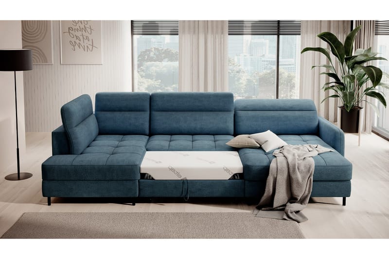 Berrto Sofa med Divan og Sjeselong 5-seters - Blå - Møbler - Sofaer - U-sofa