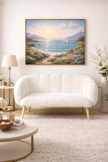 Bingdi 2-seter Buet Tuftet Sofa i Bouclé med Treben - Hvit - Møbler - Sofaer - 2 seter sofa