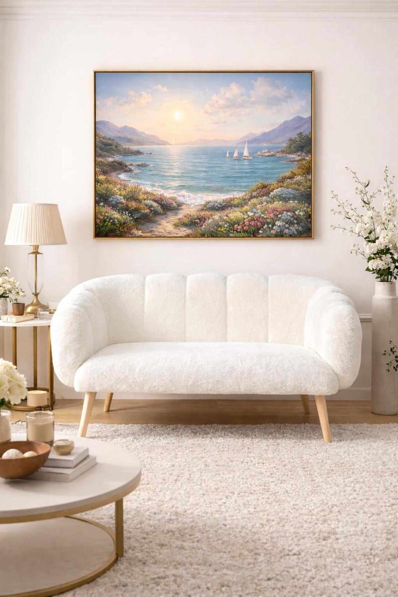 Bingdi 2-seter Buet Tuftet Sofa i Bouclé med Treben - Hvit - Møbler - Sofaer - 2 seter sofa