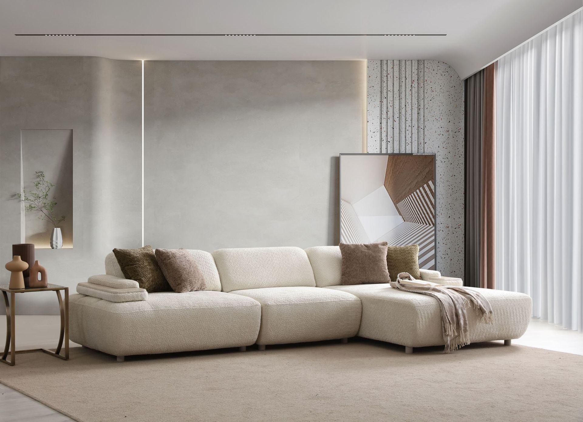Bonavista 4-seters sofa med sjeselong høyre Bouclé - Beige