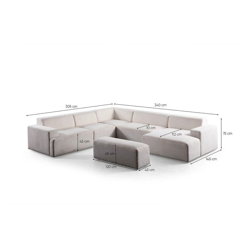 Branorin 6-seters Hjørnesofa - Kremhvit - Møbler - Sofaer - Hjørnesofa