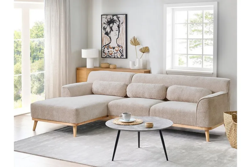 Bree Hjørnesofa 3-seter - Beige/Lyst tre - Møbler - Sofaer - Sovesofaer