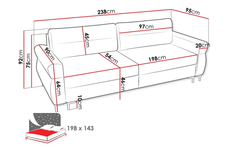 Busness Sovesofa 3-seter i Plysj - Beige - Møbler - Sofaer - Sovesofaer