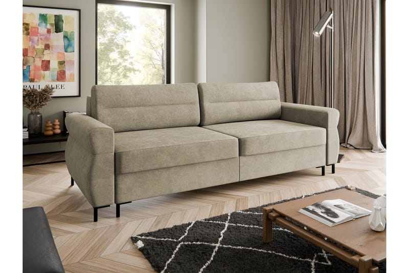 Busness Sovesofa 3-seter i Plysj - Beige - Møbler - Sofaer - Sovesofaer