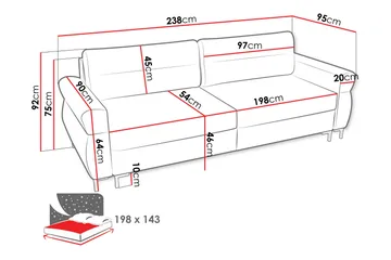 Busness Sovesofa 3-seter i Plysj - Grå - Møbler - Sofaer - Sovesofaer