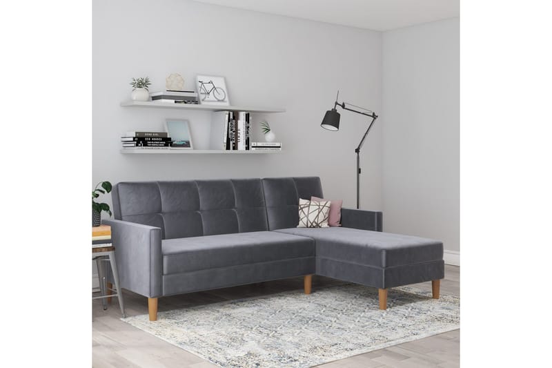 Chaiselong Lilly Antrasitt, Fløyel - Antrasitt, Fløyel - Møbler - Sofaer - Sofa med sjeselong