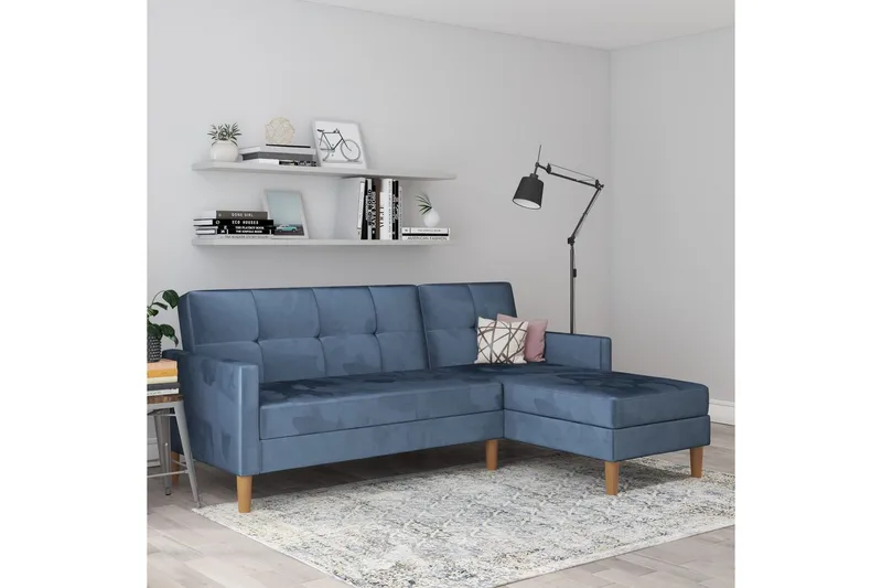 Chaiselong Lilly Blå, Fløyel - Blå, Fløyel - Møbler - Sofaer - Sofa med sjeselong