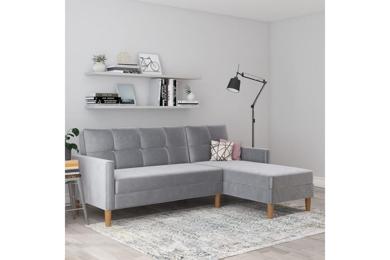 Chaiselong Lilly Lys grå, Fløyel - Lys grå, Fløyel - Møbler - Sofaer - Sofa med sjeselong