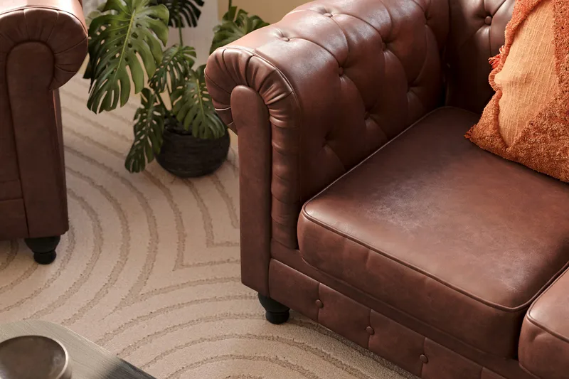 Chesterfield Lyx 2-seter Dyp sofa kunstskinn - Mørk brun PU - Møbler - Sofaer - 2 seter sofa