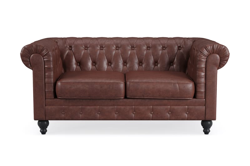Chesterfield Lyx 2-seter Dyp sofa kunstskinn - Mørk brun PU - Møbler - Sofaer - 2 seter sofa