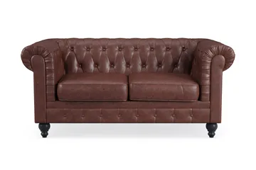 Chesterfield Lyx 2-seter Dyp sofa kunstskinn - Mørkebrun - Møbler - Sofaer - 2 seter sofa