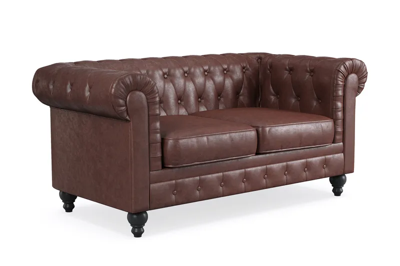 Chesterfield Lyx 2-seter Dyp sofa kunstskinn - Mørkebrun - Møbler - Sofaer - 2 seter sofa