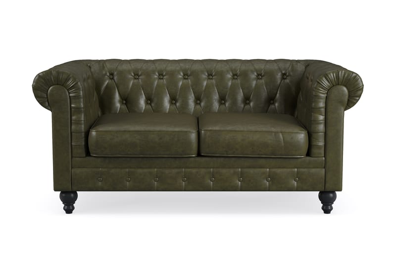 Chesterfield Lyx 2-seter Dyp sofa kunstskinn - Mørkegrønn PU - Møbler - Sofaer - 2 seter sofa