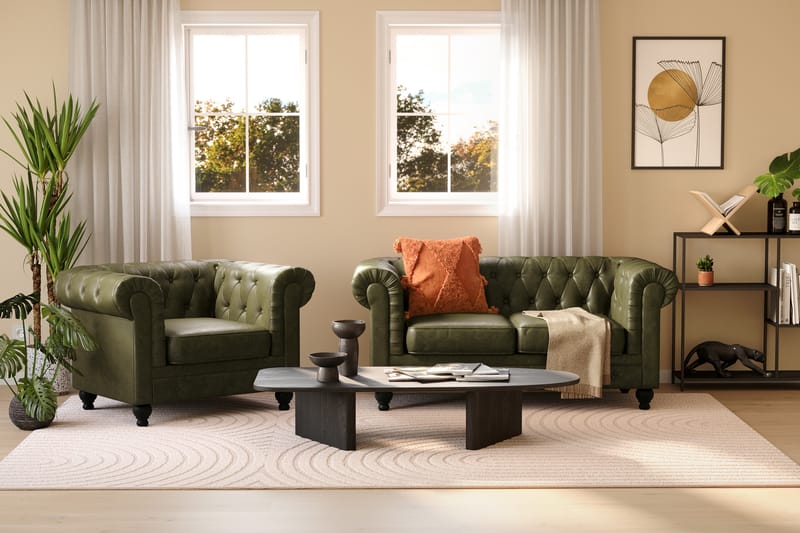 Chesterfield Lyx 2-seter Dyp sofa kunstskinn - Mørkegrønn PU - Møbler - Sofaer - 2 seter sofa