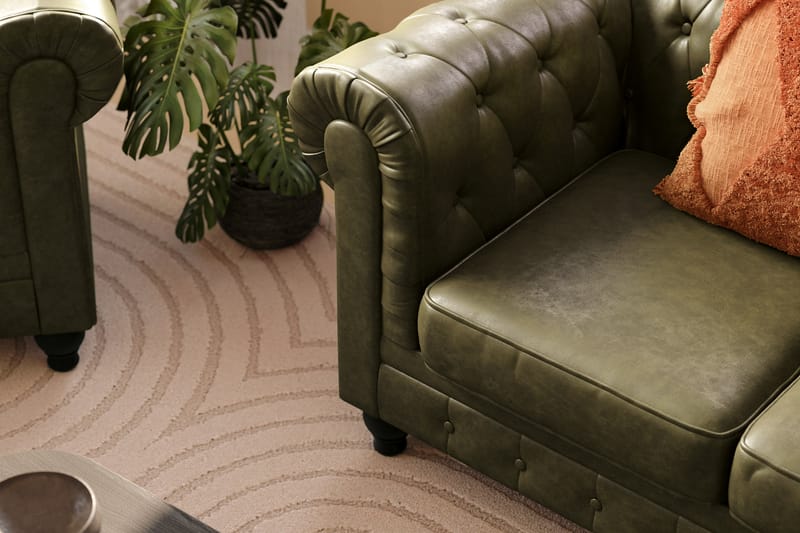 Chesterfield Lyx 2-seter Dyp sofa kunstskinn - Mørkegrønn PU - Møbler - Sofaer - 2 seter sofa