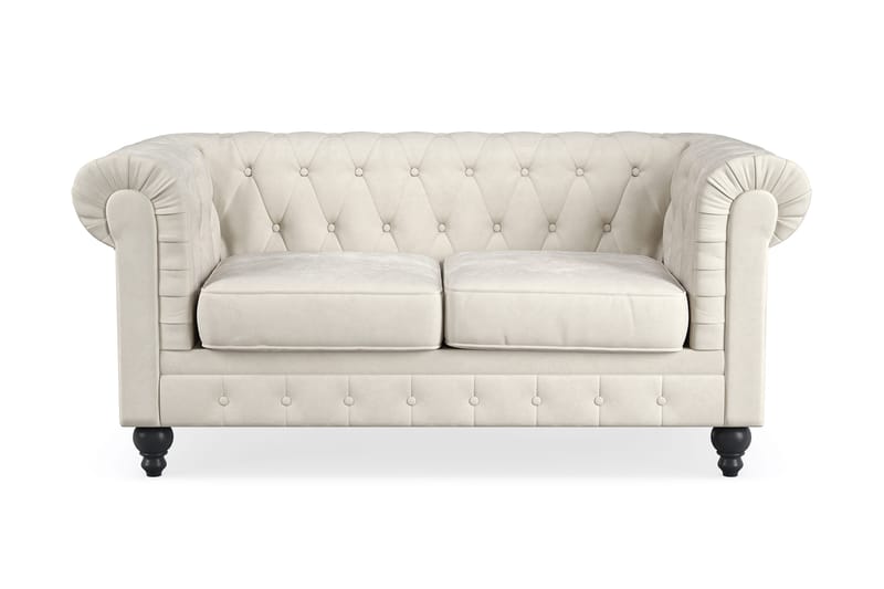 Chesterfield Lyx 2-seter Fløyelssofa – Liten dyp sofa, Beige Fløyel
