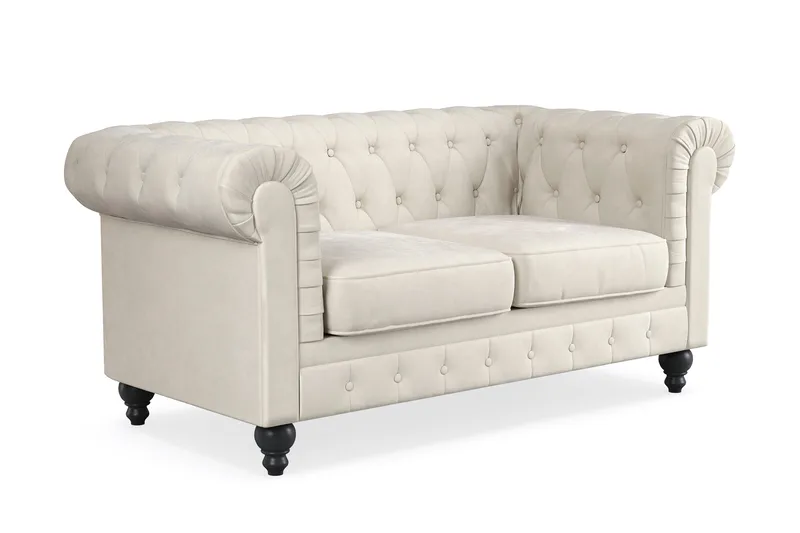 Chesterfield Lyx 2-seter Fløyelssofa – Liten dyp sofa - Beige Fløyel - Møbler - Sofaer - 2 seter sofa