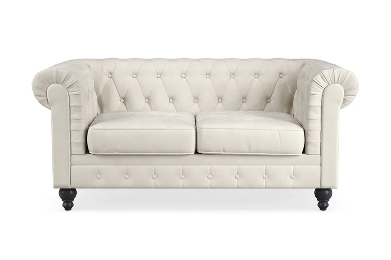 Chesterfield Lyx 2-seter Fløyelssofa – Liten dyp sofa, Beige