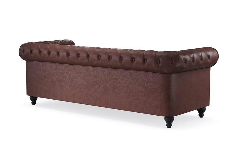 Chesterfield Lyx 3-seter Dyp sofa kunstskinn - Mørk brun PU - Møbler - Sofaer - Chesterfield sofaer