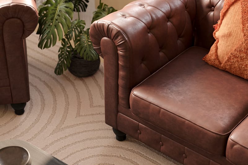 Chesterfield Lyx 3-seter Dyp sofa kunstskinn - Mørk brun PU - Møbler - Sofaer - Chesterfield sofaer