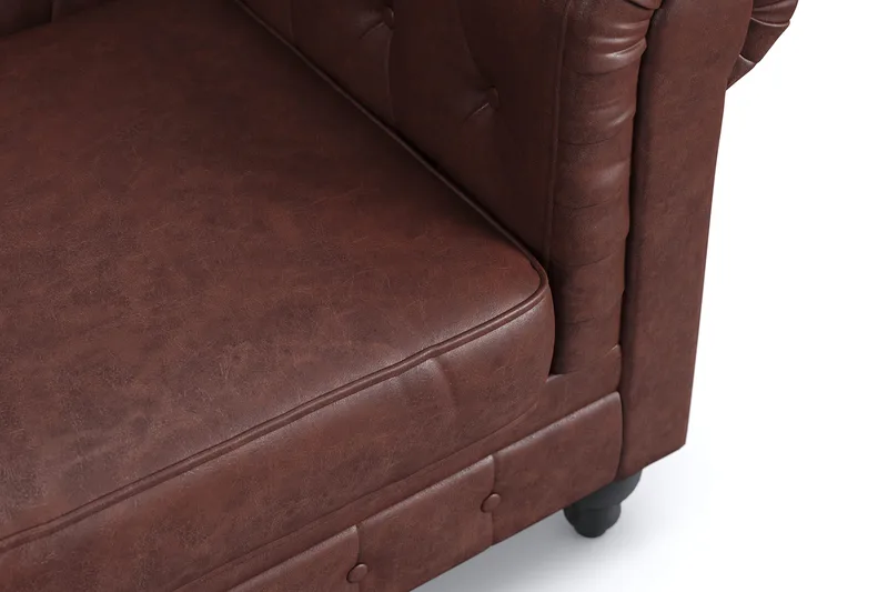 Chesterfield Lyx 3-seter Dyp sofa kunstskinn - Mørk brun PU - Møbler - Sofaer - Chesterfield sofaer