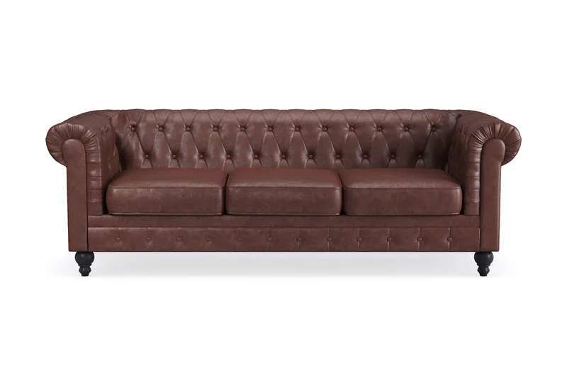 Chesterfield Lyx 3-seter Dyp sofa kunstskinn, Mørk brun PU