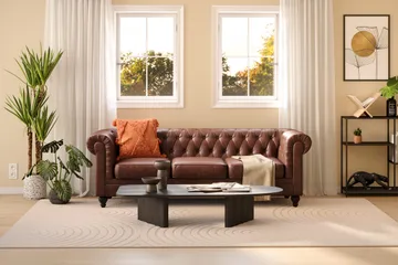 Chesterfield Lyx 3-seter Dyp sofa kunstskinn - Mørkebrun - Møbler - Sofaer - Chesterfield sofaer