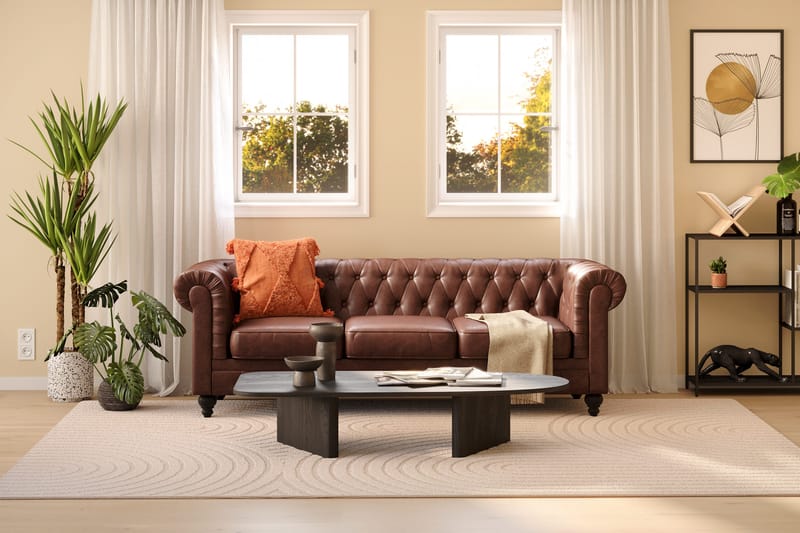 Chesterfield Lyx 3-seter Dyp sofa kunstskinn - Mørkebrun - Møbler - Sofaer - Chesterfield sofaer