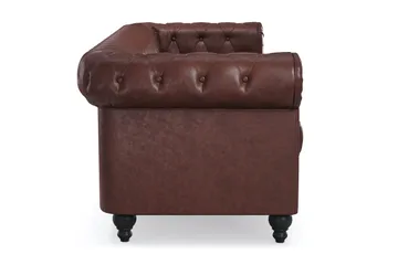 Chesterfield Lyx 3-seter Dyp sofa kunstskinn - Mørkebrun - Møbler - Sofaer - Chesterfield sofaer