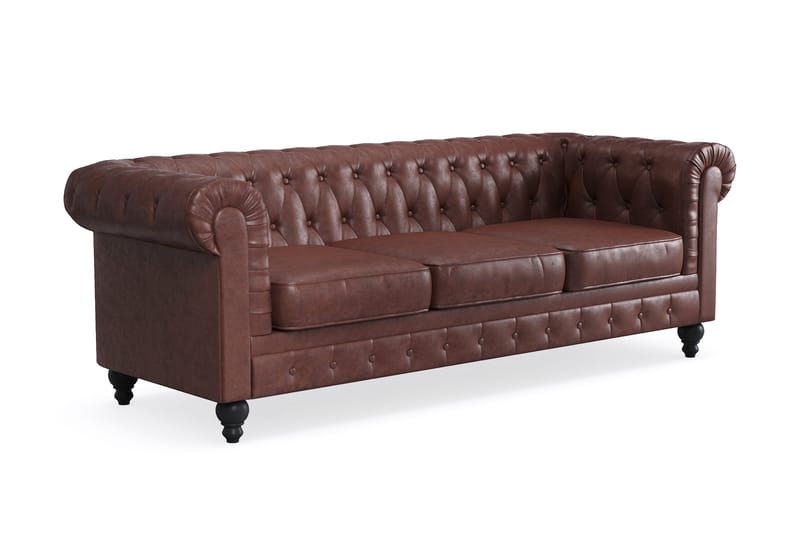 Chesterfield Lyx 3-seter Dyp sofa kunstskinn - Mørkebrun - Møbler - Sofaer - Chesterfield sofaer