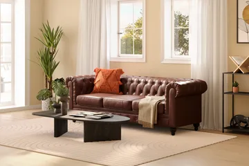 Chesterfield Lyx 3-seter Dyp sofa kunstskinn - Mørkebrun - Møbler - Sofaer - Chesterfield sofaer