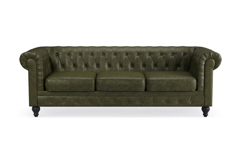 Chesterfield Lyx 3-seter Dyp sofa kunstskinn - Mørkegrønn PU - Møbler - Sofaer - Skinnsofaer